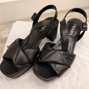 Prada Black Quilted Leather Platform Slingback Heels size 39 Never Used